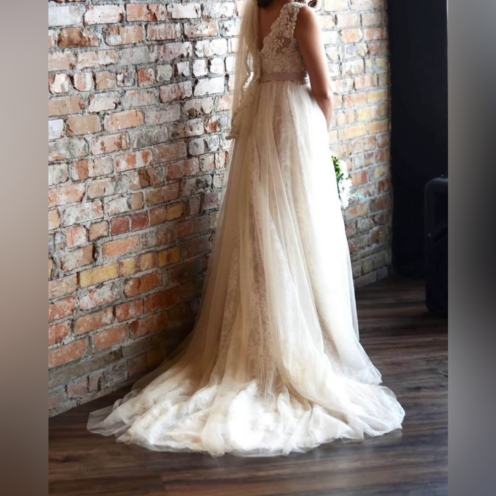 Beautiful size 4 champagne colored wedding dress